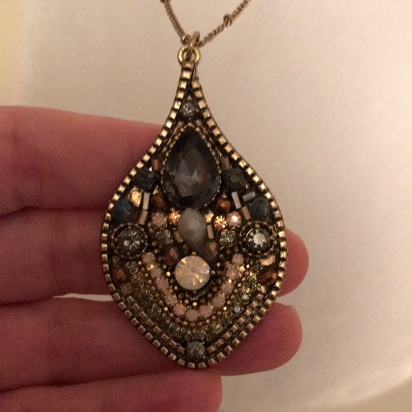 Alt’d State necklace in EUC, bronzed finish with medallion of green&brown gems🍀 - Picture 1 of 6